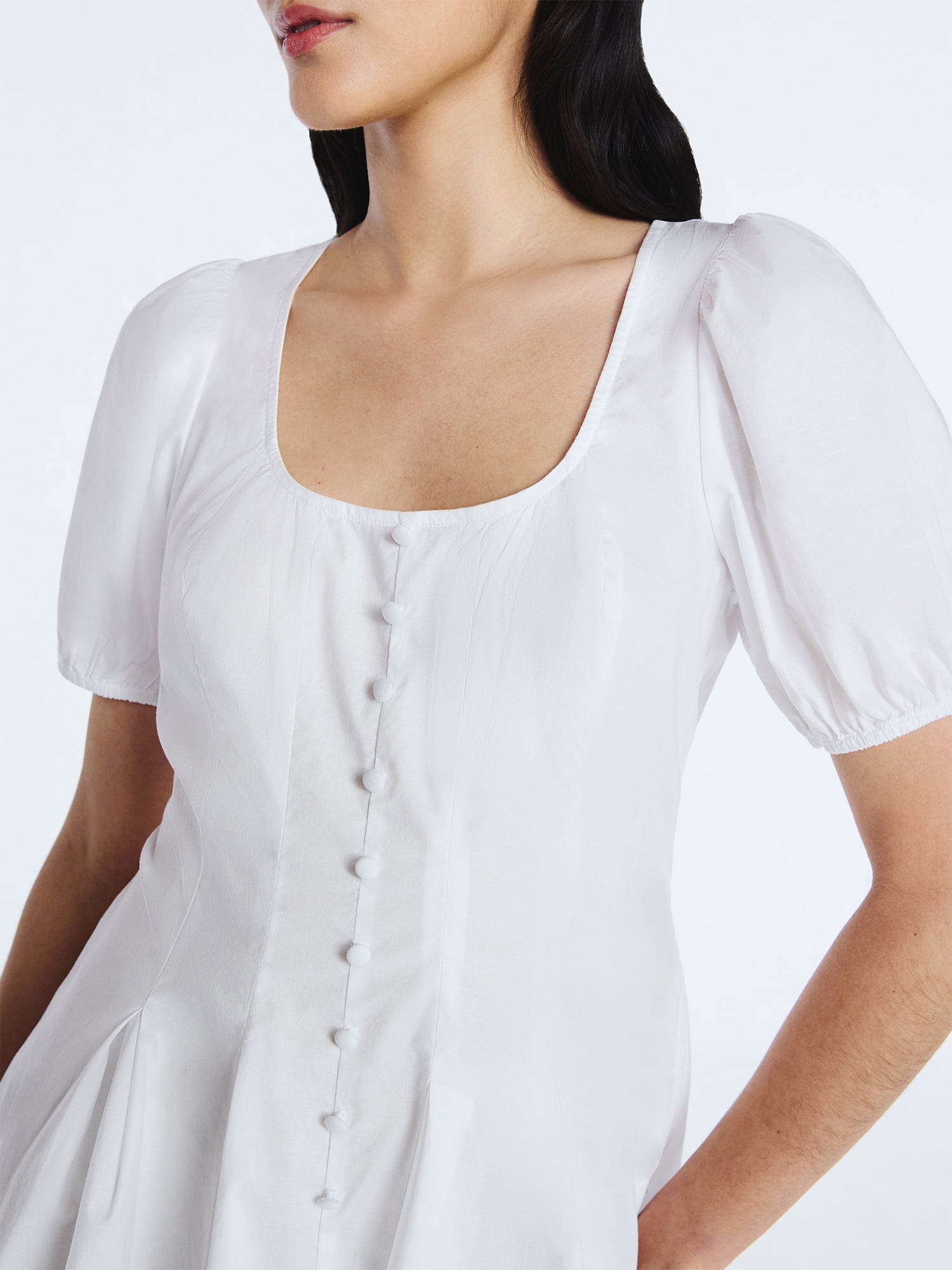 Scoop Women’s Button Front Mini Dress with Puff Sleeves, Sizes XS-XXL