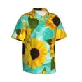 thumbnail image 2 of Balery Sunflowers With Green Leaves Print Men's Hawaiian Shirts Short Sleeve Beach Shirt Relaxed Fit Vacation Button Down Shirts-Medium, 2 of 9