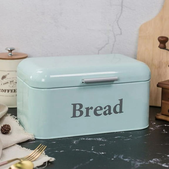 Vintage Bread Box Cupboard Iron Snack Desktop Finishing Dust-Proof Storage Bin Keeper Food Kitchen Shelf Decor Blue