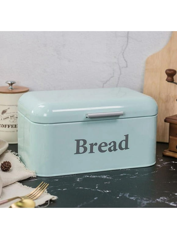Vintage Bread Box Cupboard Iron Snack Box Desktop Finishing Dust-Proof Storage Box Storage Bin Keeper Food Kitchen Shelf Decor Blue