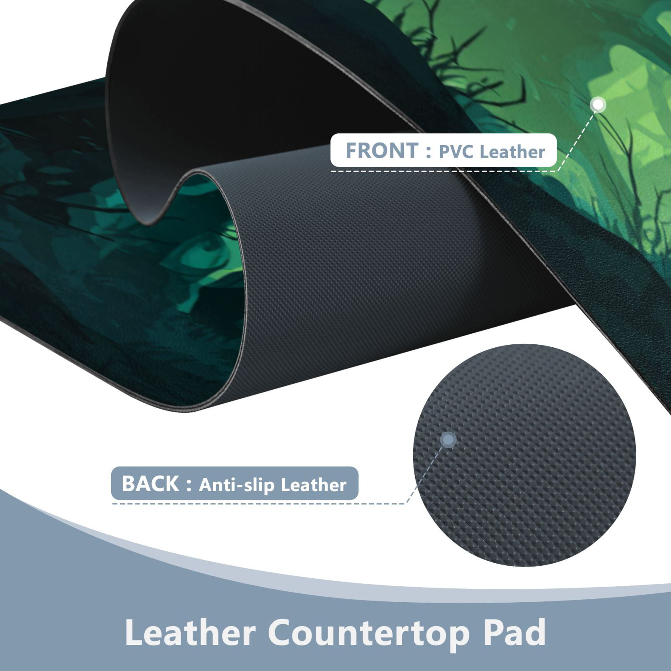 Leather Keyboard and Mouse Desk Mat Office Desk Accessories Protective Office Desk Decor Desk Pad Mat for Gaming, Work from Home, Office Dark Forest with Green Eyes 23.6" x 47.2"