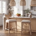 thumbnail image 2 of 27" Counter Height Bar Stools, Set of 2, Upholstered Beige Fabric with Natural Rubber Wood Frame, 2 of 10