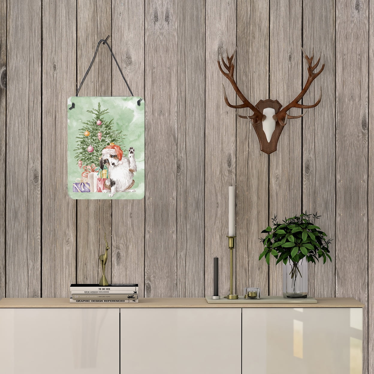 Carolines Treasures CK8198DS1216 Australian Shepherd High Five Christmas Presents and Tree Wall or Door Hanging Prints