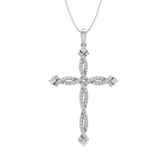 1/4 Carat Diamond Twisted Cross Pendant Necklace in 14k White Gold (Silver Chain Included) (I1-I2 Clarity)