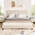 thumbnail image 3 of IdealHouse King Size Bed Frame with Adjustable Headboard, Linen Upholstered Platform, Strong Wood Slats, No Box Spring Needed, Easy Assembly, Beige, 3 of 8