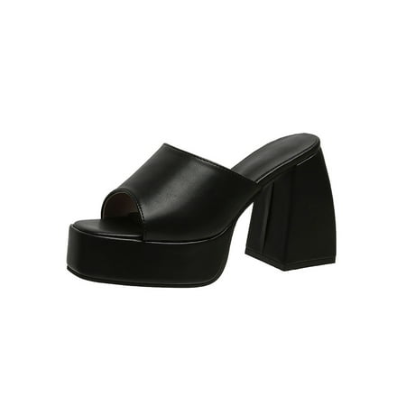 

UKAP Women s Work Fashion Platform Shoes Laides Wedding Non-slip Square Toe Heeled Sandals Comfort Chunky Block Sandal Black 9