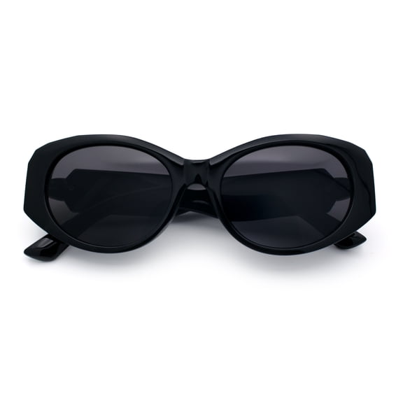 Womens Oversized Oval Mod Luxury Fashion Plastic Sunglasses All Black