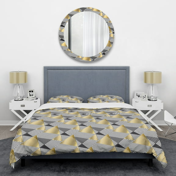 Designart 'Retro Luxury Waves In Gold And Blue VI' Mid-Century Modern Duvet Cover Set
