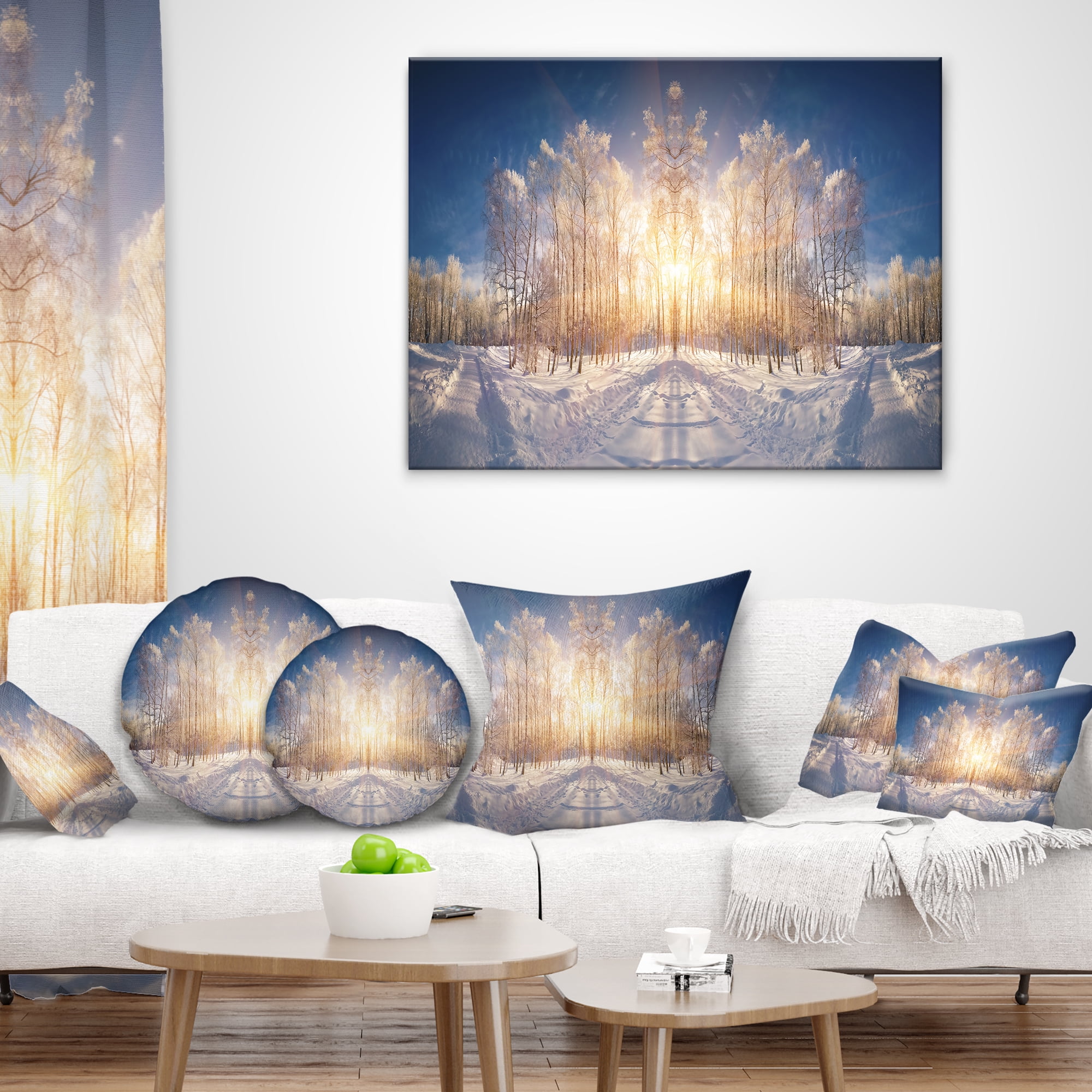 Designart Horizontally Flipped Winter Land - Landscape Printed Throw Pillow - 18x18