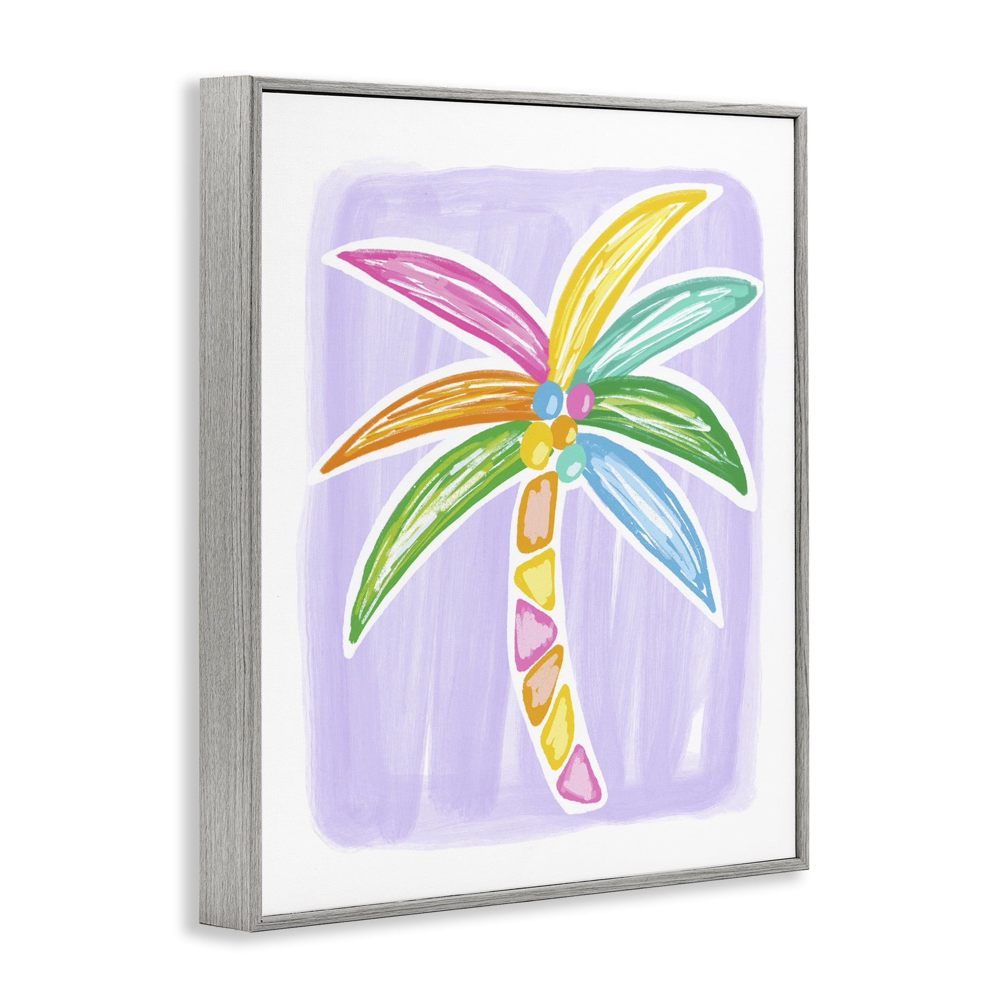 Stupell Industries Pastel Palm on Purple Botanical & Floral Painting Gray Framed Art Print Wall Art, 11 x 14
