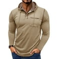 thumbnail image 3 of ZCFZJW Fashion Hoodie T-Shirts for Men Lightweight Casual Fall Long Sleeve Drawstring 1/4 Button up Henley Shirts Basic Athletic Hooded Tops with Pockets Khaki XL, 3 of 8