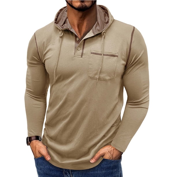 pstuiky Camisas de manga larga de invierno para hombre, Suéter informal de color liso para hombre, cárdigan con botones, bolsillo, mangas largas y capucha Tops casuales para hombres l