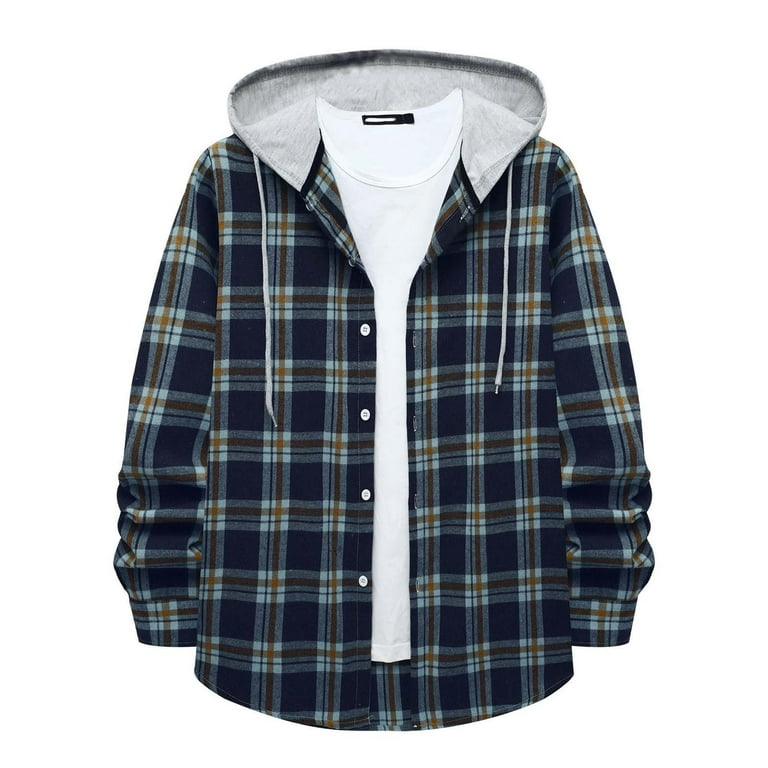 Xysaqa Men's Casual Long Sleeve Flannel Plaid Hoodie Shirts, Lightweight Buttons Hooded Shirt Jacket for Men & Boy Xysaqa Men's Casual Long Sleeve Flannel Plaid Hoodie Shirts, Lightweight Buttons Hooded Shirt Jacket for Men & Boy
