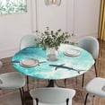 thumbnail image 5 of Ocean Shark Round Tablecloth for 36-44 Inch Tables, Fitted Table Cover with Elastic Edge, Teal Green Wave Summer Beach Coastal Waterproof Outdoor Table Cloth Protector for Patio Garden Dinner Picnic, 5 of 9