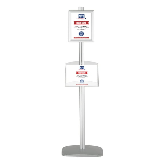 M&T Displays Free Standing Double Sided Silver Aluminum Stand 2x(8.5x11) Snap Frame and Clear Acrylic Shelf 2x(8.5x11)