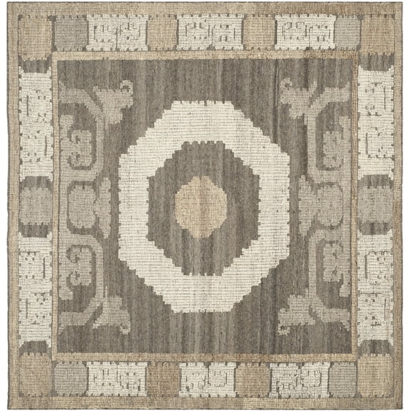 SAFAVIEH Kenya Ivonette Geometric Area Rug, Ivory/Brown, 7' x 7' Square