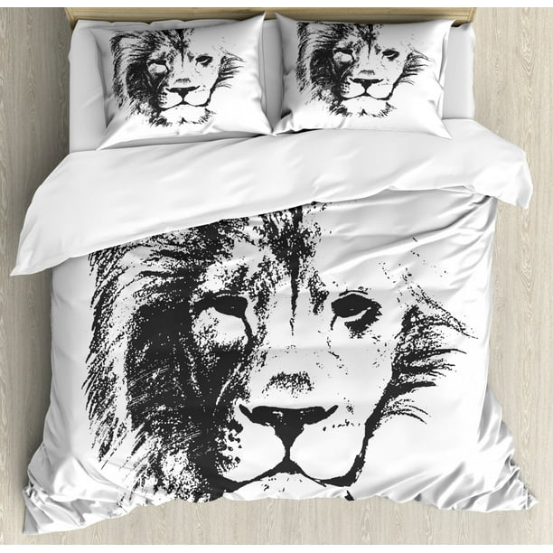 Tattoo Decor Queen Size Duvet Cover Set The King Of Jungle Pencil Drawing Handmade Majestic - Lion King And Queen Bedding Tattoo Decor Queen Size Duvet Cover Set The King Of Jungle Pencil Drawing Handmade Majestic - Lion King And Queen Bedding
