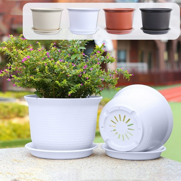 Jardineras De Plástico Maceta beige gruesa con bandeja para plantar en interiores y exteriores, decoración del hogar y jardín (1 unidad) JASKFLY