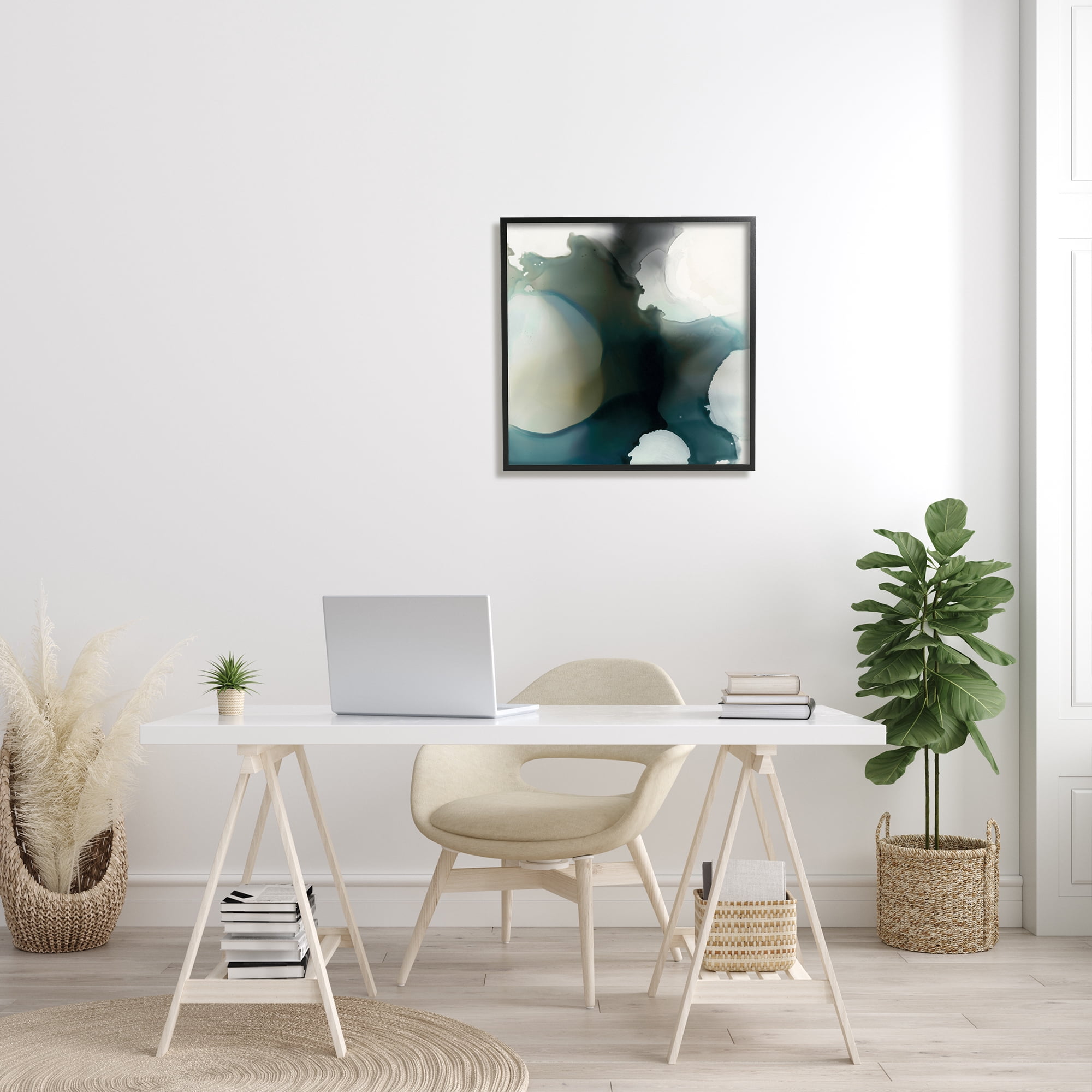 Stupell Industries Ink Blot Abstraction Dark Grey Blue Distorted Shapes Rustic Painting Black Framed Art Print Wall Art, 24 x 24, Design by Kippi Leonard
