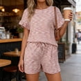 thumbnail image 4 of Bixock Womens 2 Piece Loungewear Sets Casual Summer Outfits Crew Neck Ruffle Short Sleeve Top and Drawstring Pocket Shorts Sleepwear, 4 of 7