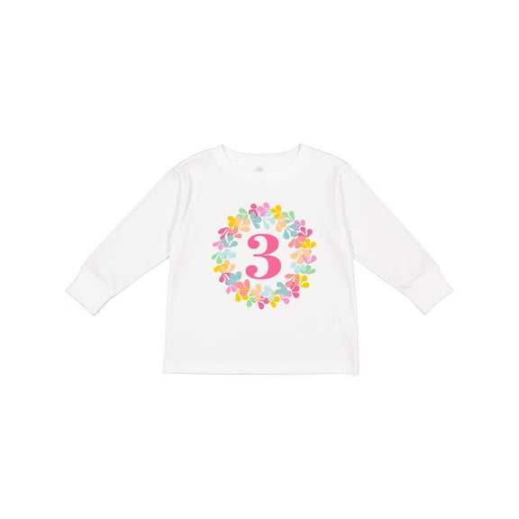 Inktastic 3rd Birthday Flower Wreath 3 Year Old Girl Girls Long Sleeve Toddler T-Shirt