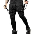 thumbnail image 1 of Pantalones largos para hombre, de color liso, con bolsillo y cordón, informales, juveniles, versátiles, deportivos, de gran tamaño., 1 of 5