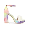 thumbnail image 3 of BLISSFUL STEP Women's Sandals Block Heels Tie Dye Fur Platform Sandals Purple Yellow 7, 3 of 6
