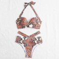 thumbnail image 4 of MKLEKYY Traje De Baño Mujer Natacion Print Piece Swimsuit High Tops+Shorts Two Ruched Wrap Women Two Waist Crop Up Bikini Push Front Retro Swimwear Snakeskin Piece Swimwears Tankinis Set, 4 of 6