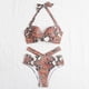 thumbnail image 4 of MKLEKYY Traje De Baño Mujer Natacion Print Piece Swimsuit High Tops+Shorts Two Ruched Wrap Women Two Waist Crop Up Bikini Push Front Retro Swimwear Snakeskin Piece Swimwears Tankinis Set, 4 of 6