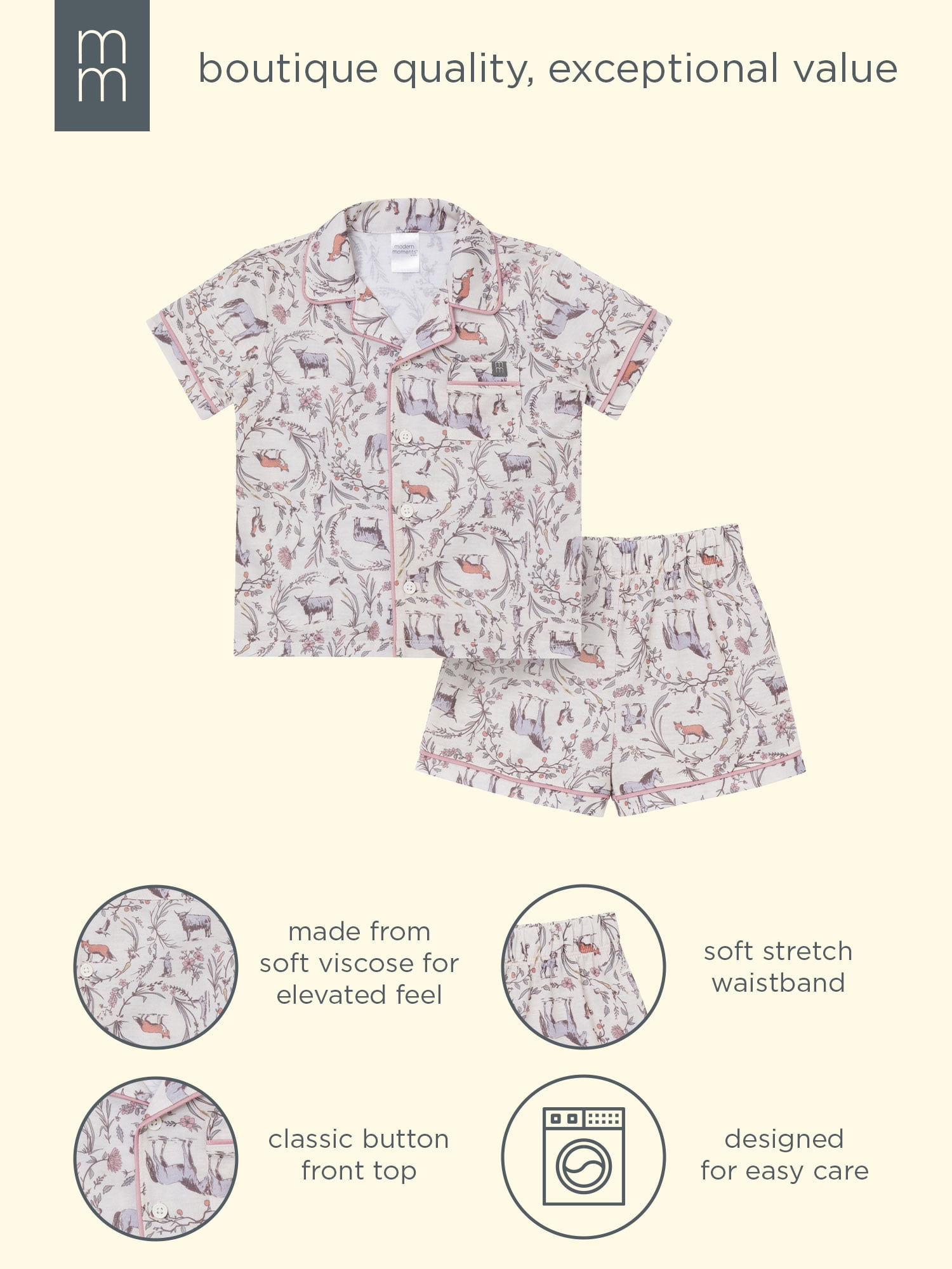 Modern Moments by Gerber Gender Neutral Coat Pajama Short Set, 2-Piece, Sizes 12 Months - 5T