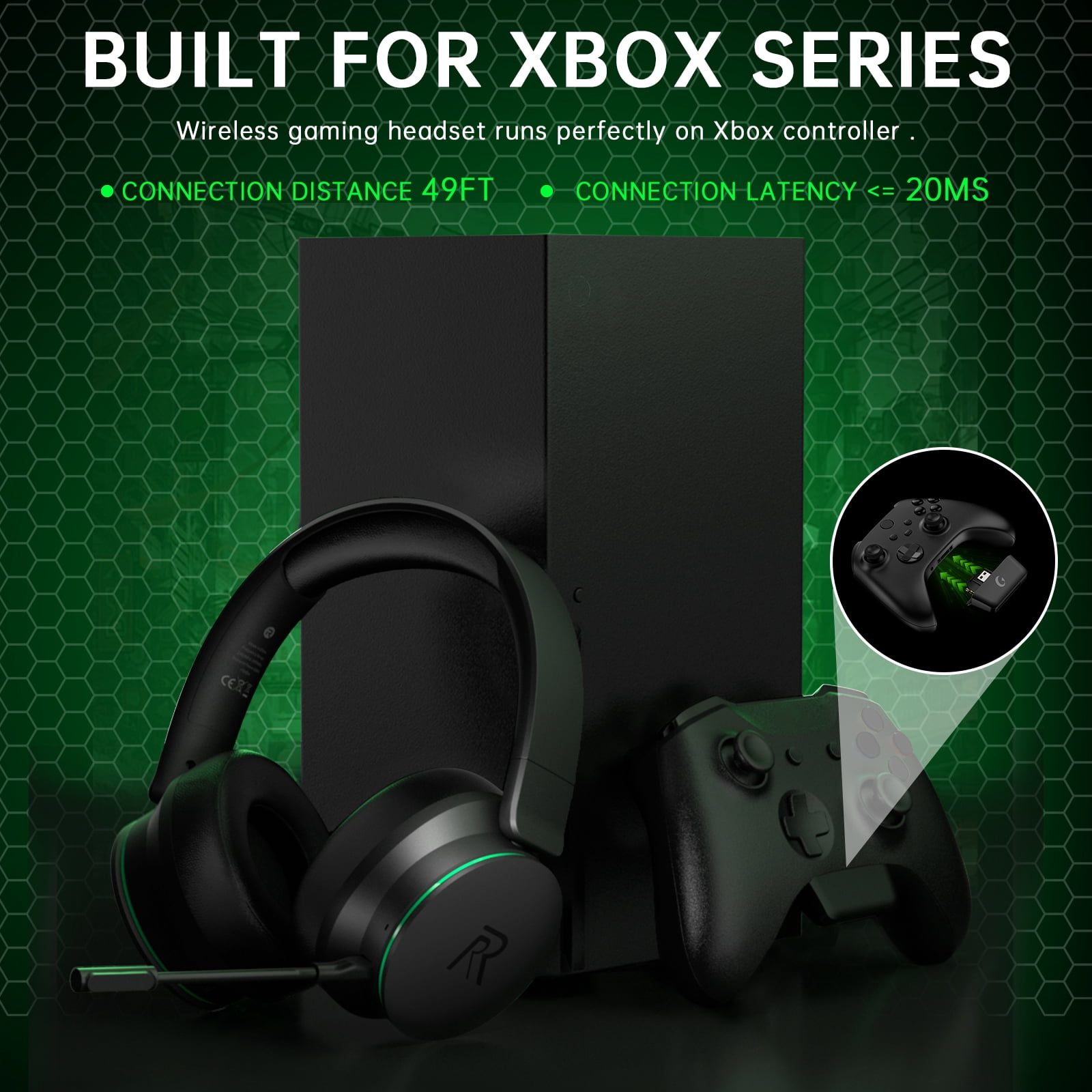 FONHAID 2.4GHz Wireless Gaming Headset for Xbox Series X|S, Xbox One, PS5/PS4, Mac, Switch, Bluetooth 5.3 Gaming Headphones with Detachable Noise Canceling Mic, 45H Battery, 50mm Drivers - Black