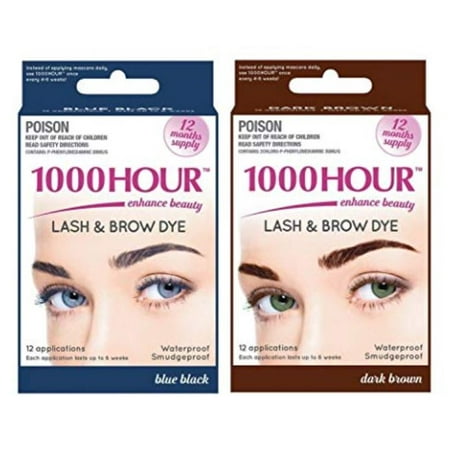 Combo Pack! 1000 Hour Eyelash & Brow Dye / Tint Kit Permanent Mascara (Blue Black & Dark