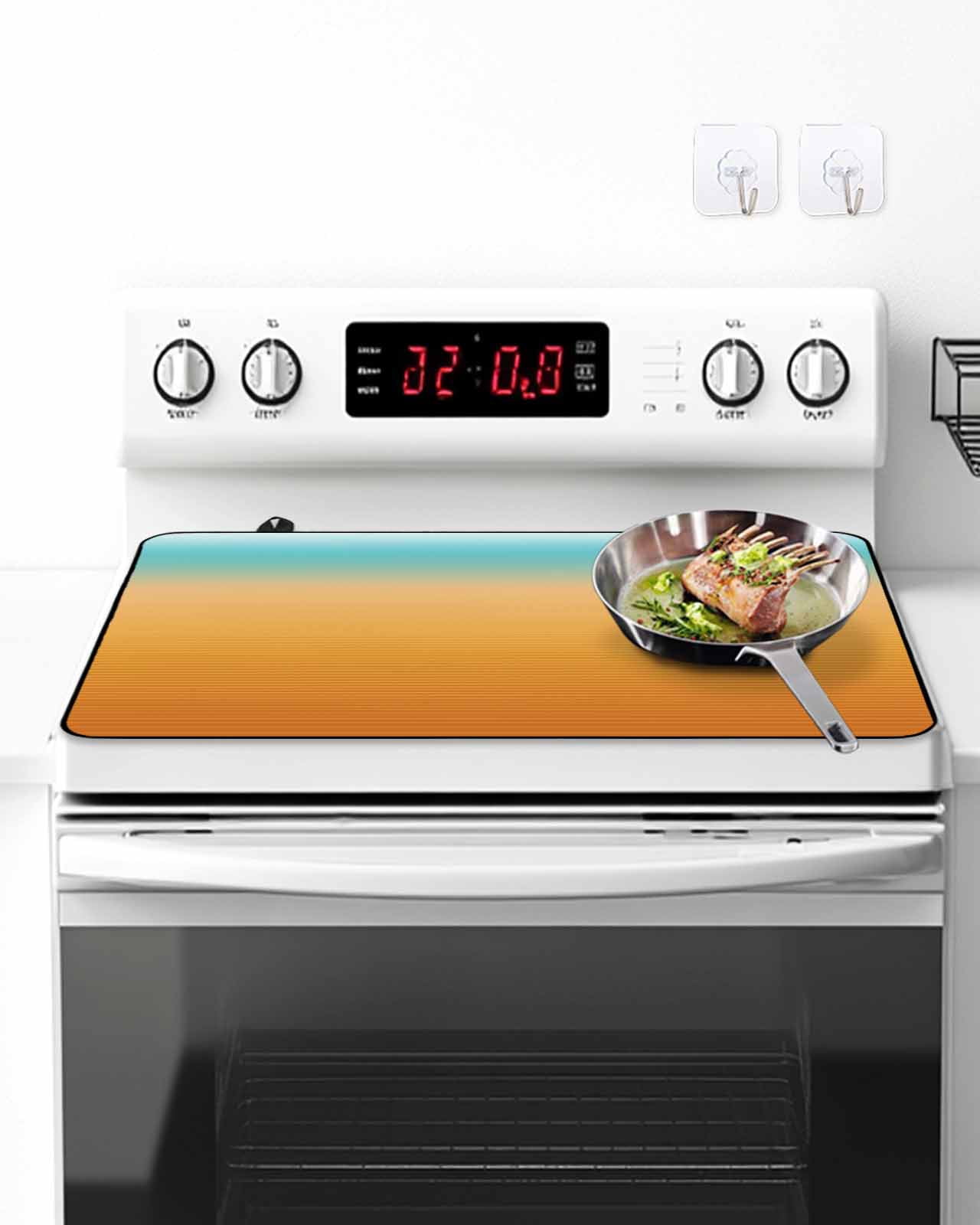 Stove Top Covers for Electric Stove, Teal Orange Ombre Glass Stovetop Cover Protector, Modern Geometric Striped Abstract Art Induction Cooktop Protector Oven Mat for Kitchen Countertop 24"x21"