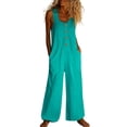 thumbnail image 2 of Women's Sleeveless Jumpsuit, U-Neck Straight Leg Romper with Side Pockets, Casual Summer One Piece Outfit for Beach Vacation and Daily Wear Blackish Green XL, 2 of 4