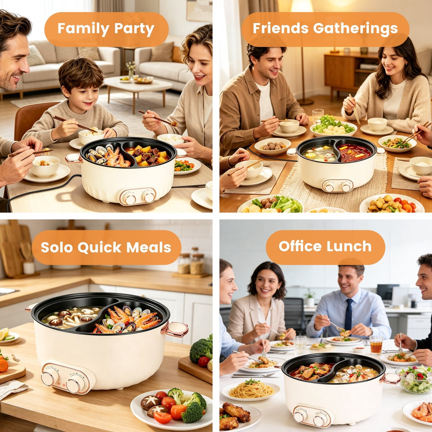 6L Electric Hot Pot with Divider Dual Flavor Non-Stick for Family Gathering