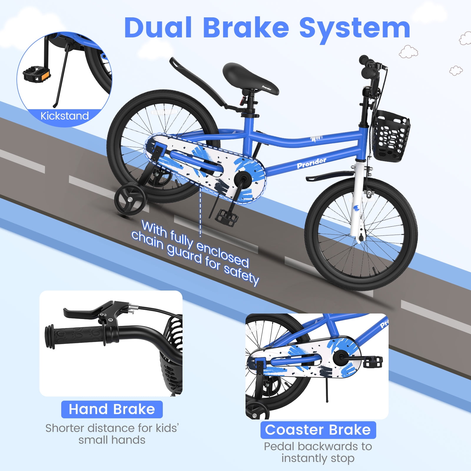 Costway 18 Kid s Bike with Removable Training Wheels Basket for 4 8 Years Old Blue Walmart