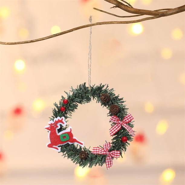 Christmas Mini Wreath Canes Artificial Pines Needle Snowman Elks Pines Cones Decoration Pendant Holiday Ornaments