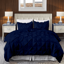 EASYCOT 800 TC Soft 100% Egyptian Cotton 3 Pieces Pinch Pleated Duvet Cover Set Navy Blue , Full/Queen (90x90)