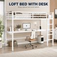 thumbnail image 4 of UHOMEPRO Metal Queen Size Loft Bed with Desk, Power Outlet and LED Light, White Loft Bed Frame, Space Saving Queen Loft Bed, Noise Reduced, No Box Spring Needed, 4 of 9