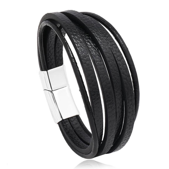 Uijokdef 1 PCS Fashionable and Minimalist Stainless Steel Leather Bracelet With Charming Temperament For Men(Black)