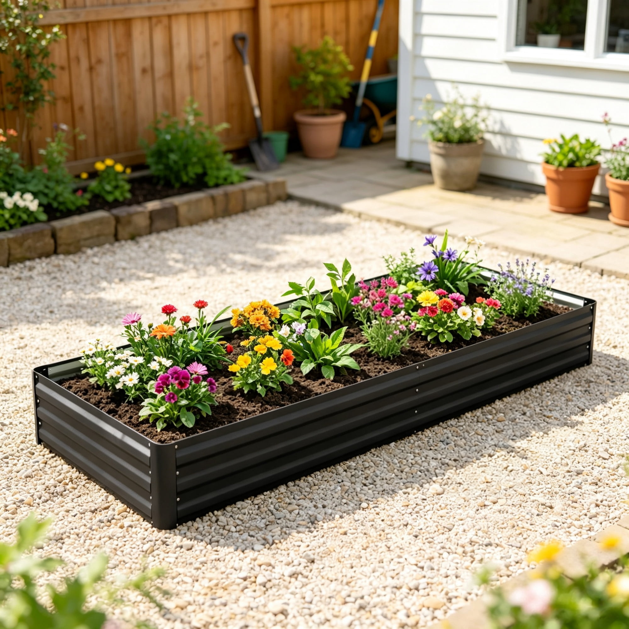 Galvanized Raised Garden Bed, Planter for Growing Flowers, Herbs, Succulents, 95" x 36" x 12" Black