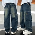 thumbnail image 4 of UACY Boys Baggy Jeans, Wide Leg Denim Pants for Teen Kids, Elastic Waist Loose Fit Cargo Trousers with Pockets (Blue, 11-12 Years), 4 of 7