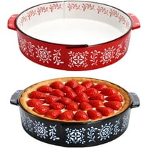 2 Pack Ceramic Baking Dish, 9 Inch Non-Stick Pie Pan with Double Handle, 44 Oz Deep and Fluted Pie Plate for Apple Pies, Quiche, Cake, Tart, Oven Microwave Dishwasher Safe, Red, Blue