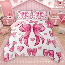 Manfei Cartoon Bow Tie Bedding Comforter Set,Cute 3D Loves Twin Comforter Sets,Girl Pink White Bedding Set For Teens,Luxury Bedroom Decor Reversible,2-Piece