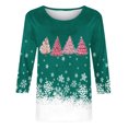thumbnail image 4 of Puntoco Blusa de manga 3/4 con cuello redondo y estampado navideño para mujer, 4 of 5