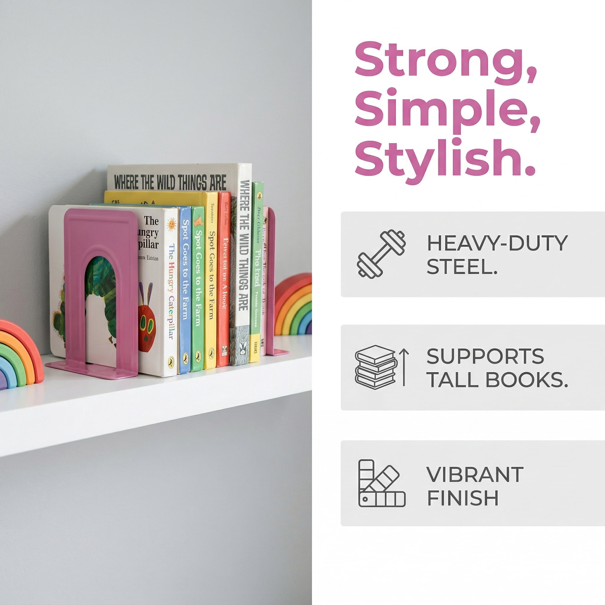 Unique Bargains Expandable Iron Bookends with Compartments Pink 5"L x 5.9"W x 7.5"H