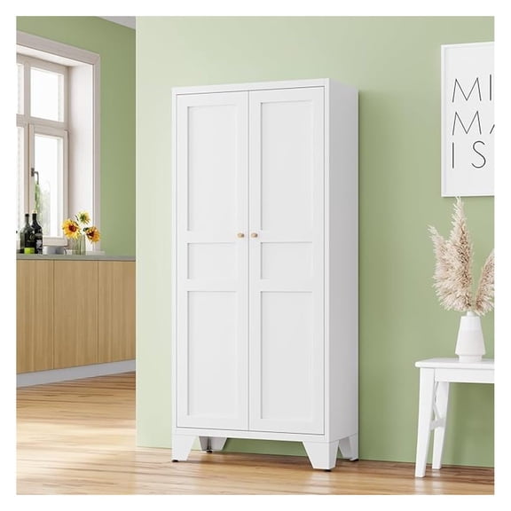 Metal Storage Cabinet,61" H Pantry Cabinet with 2 Doors and 4 Adjustable Shelves,5 Tier Tall Kitchen Storage Cabinets for Kitchen,Pantry,Living/Study/Laundry Room(White)