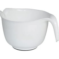GLAD Mixing Bowl with Handle 3 Quart , Heavy Duty Plastic with Pour Spout and Non-Slip Base , Dishwasher Safe Kitchen Supplies for Cooking and Baking, White 3 Quart White