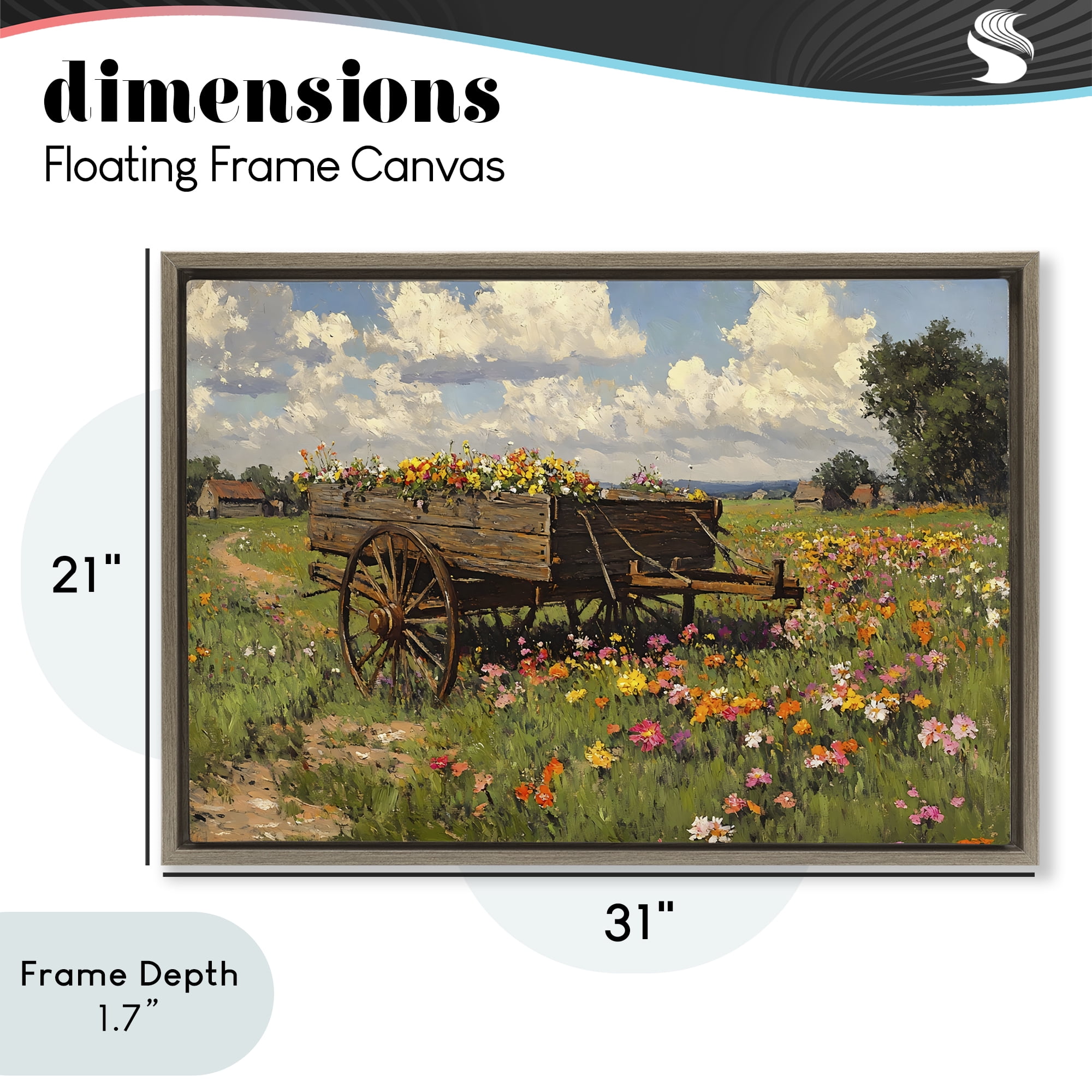 Stupell Industries Wildflower Wagon in Bloom Brown Framed Floater Canvas Wall Art, design by Franklyn Gregory
