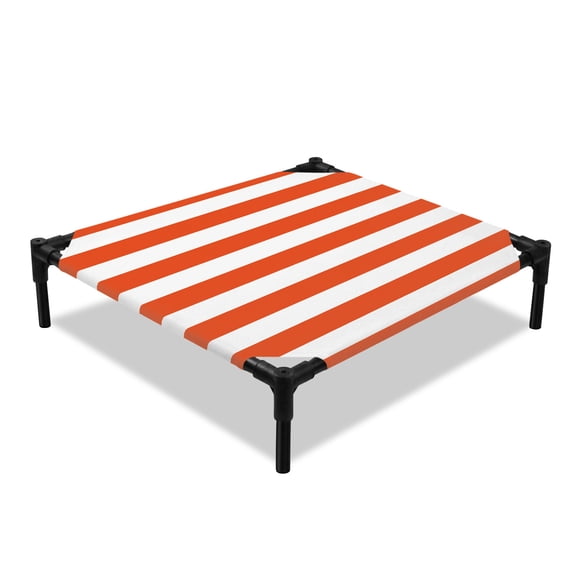Orange and Elevated Dog Bed, White Stripes Cooling Breathable Outdoor Raised Dog Cot Bed with Metal Frame Non-Slip Feet for Small Dog 20x20in
